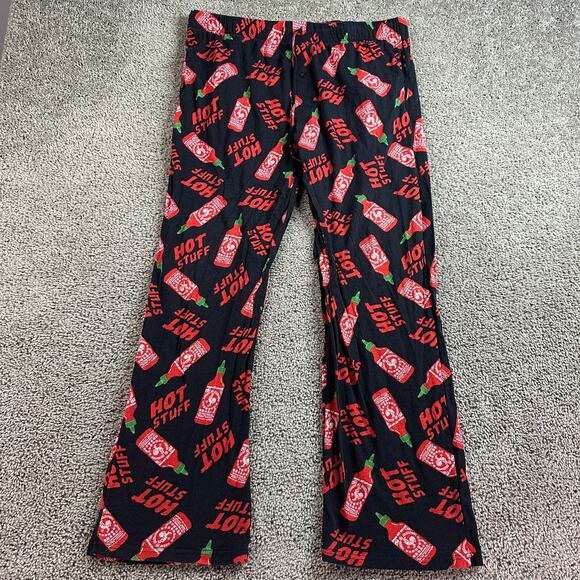Srircha Hot Sauce Pajamas Mens Extra Large Black Red AOP Lounge Pants FLAW - Picture 1 of 13